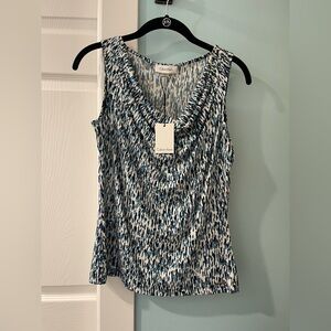 Calvin Klein Blue & White Printed Cowl Neck Blouse